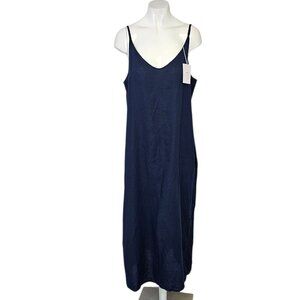 Andie Swim The Slip Dress, Blue, Linen Blend, Beach Cover Up, Vacation, Resort,M